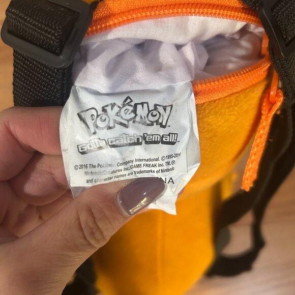 Pokemon 15" Charmander Plush Backpack Tote W/ Small Compartment Orange Back Pack - Picture 5 of 5